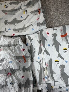 Pottery Barn Kids Nautical Shark Twin Sheet Set with 1 Pillowcase
